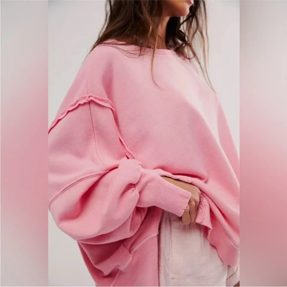 Free People We The Free Camden Pullover Sweatshirt Pink Sky NWOT Medium - Picture 3 of 10